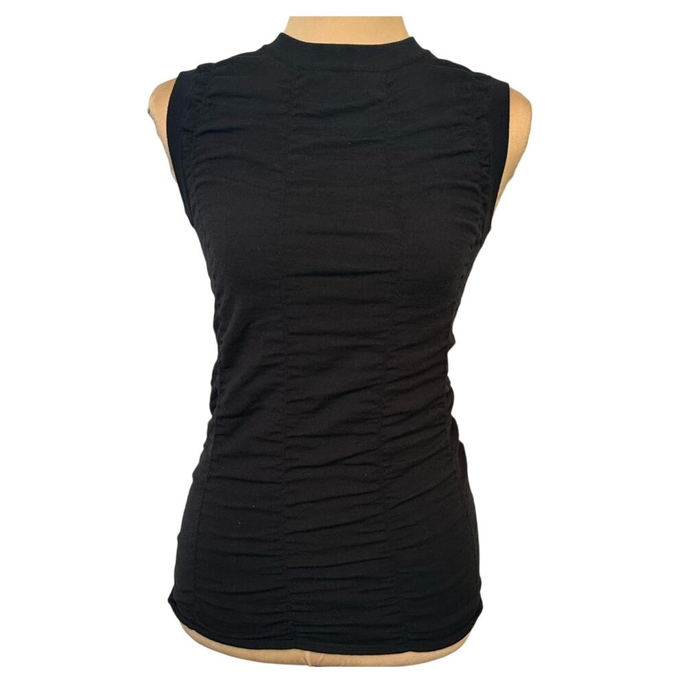 The Row Black Ruched Sleeveless Top XS Chic Stretchy Wool blend Knit Tank